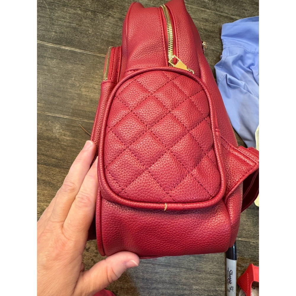 Red Quilted Mommy And Me Backpack Nesting 3 Pieces Vegan‎ Leather PETA Approved - Picture 5 of 16